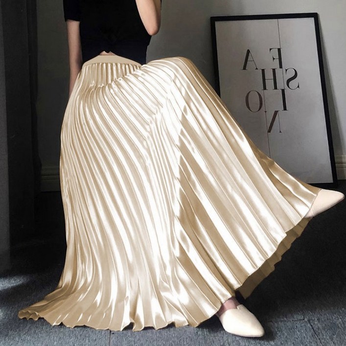 밴딩 새틴 롱 플리츠 치마 스커트 LM0704