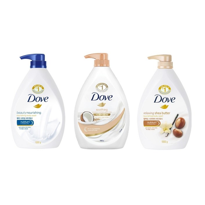 [메리박스] 도브 바디워시 (뷰티+시어버터+코코넛) 1000mlx3개+메세지카드, 3개, 1L