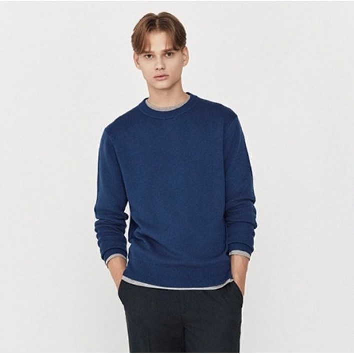 지오다노 남자 무지 라운드넥 크루넥 긴팔 더블 니트 055910 2455604