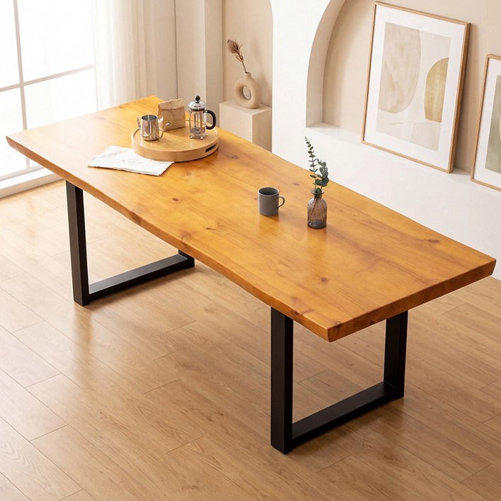 우드랩2200 집성 우드슬랩 테이블 카페 6인 식탁 원목, 라이트 브라운