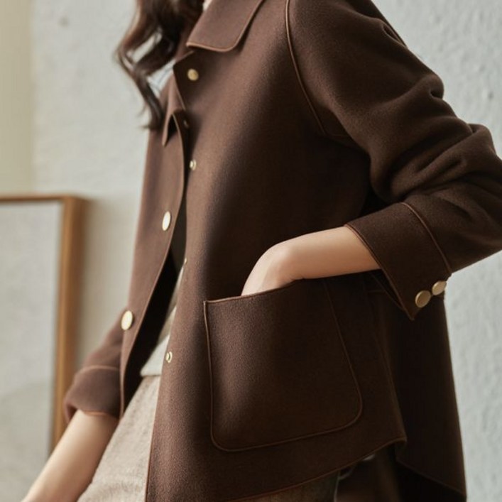 아이보리 핸드메이드 숏코트 양면 모직 하프 여성 코트 자켓 가을 여자 봄 겨울