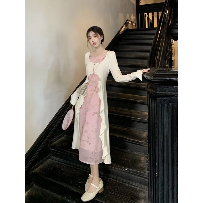 바람 디자인 부드러운 플라워 나시 롱 자외선 차단 블라우스 여 봄 패션 투피스