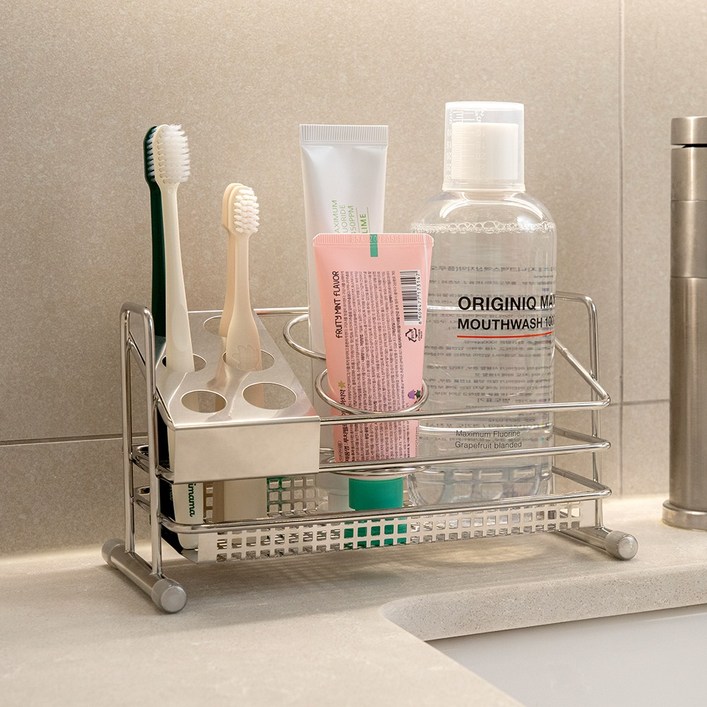 오리지니크 스텐 압연 바스캐디 칫솔 꽂이 면도기 치약 거치대, 단품