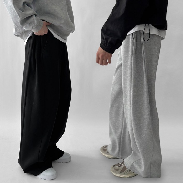 기획상품,11 두장묶음 빠델 사이드핀턱 벌룬 와이드 트레이닝 스웻 커브드 팬츠 회색 트레이닝팬츠