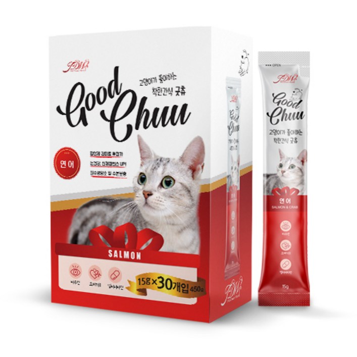 굿츄 30개입 연어 짜먹는 고양이 파우치 츄르 대용량 간식, 단품, 450g, 1개