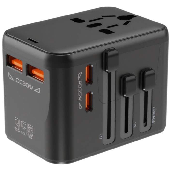 2025 신제품 초특가둥션Dongseon 여행용 멀티충전기 4포트 모두 고속 충전 지원, GaN35W 고출력 미니 고성능 멀티 플러그 여행에도, 캠핑에도, 출장에도 필수템, 1개, 블랙HHT521 35W