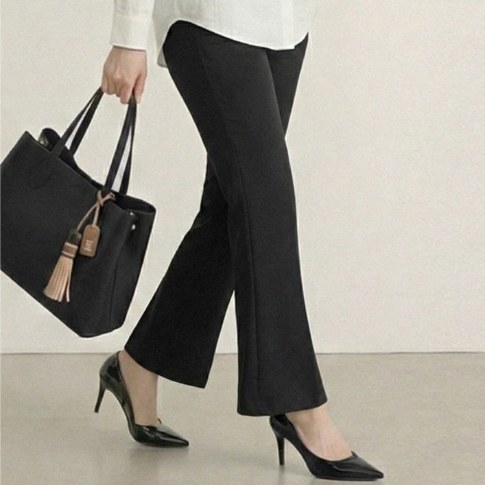 A.I.P 여성 세미 부츠컷 슬랙스 밴딩 팬츠 구김적은 스판 빅사이즈 국내생산 봄 가을 바지 66 77 88 키작녀 바지