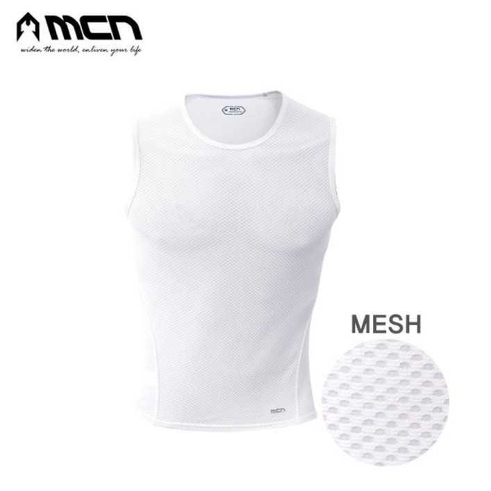 MCN K메쉬 망사 화이트 민소매 이너웨어 자전거의류