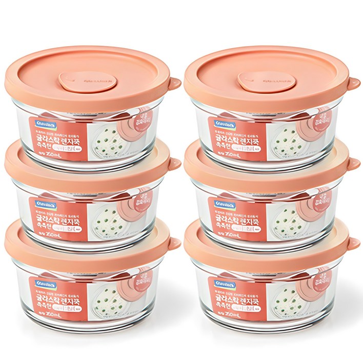 글라스락 렌지쿡 촉촉한 햇밥용기 원형 350ml, 무드브릭, 6개 글라스락 렌지쿡 촉촉한 햇밥용기 원형 350ml, 무드브릭, 6개