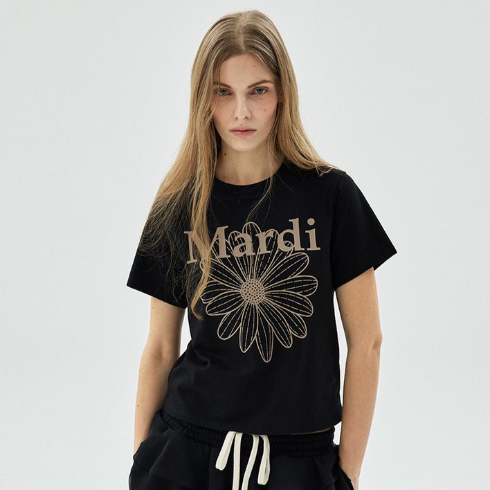 마르디메크르디 여성용 슬림 플라워 면 티셔츠