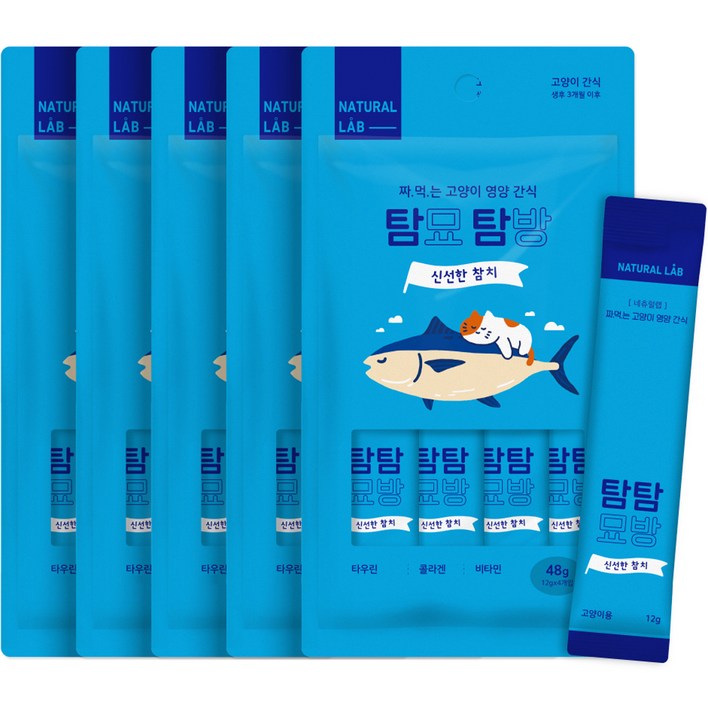 네츄럴랩 탐묘탐방 짜먹는 고양이 간식 12g x 4p, 5개, 신선한 참치