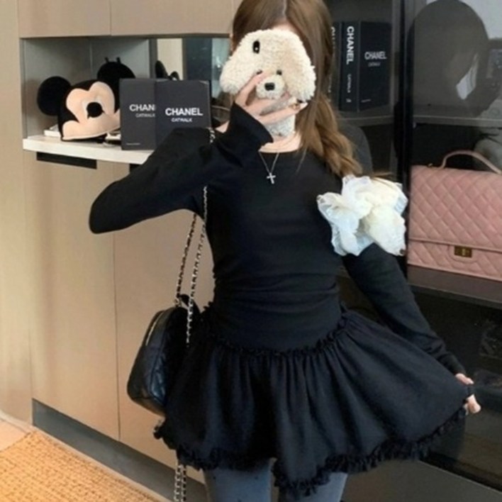 피어니스트 여성용 캉캉 프릴 원피스 롱 티셔츠