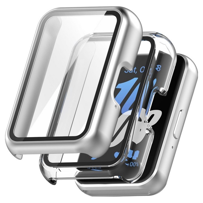 칸탐 갤럭시 핏3 호환 풀커버 강화유리 케이스 2p 세트, 투명실버, 1개