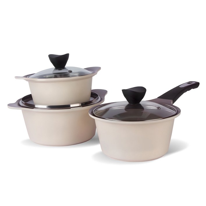 키친웰 벨로스 세라믹 코팅 냄비 세트 3개, 베이지, 양수냄비 16cm + 20cm + 편수냄비 18cm, 1세트
