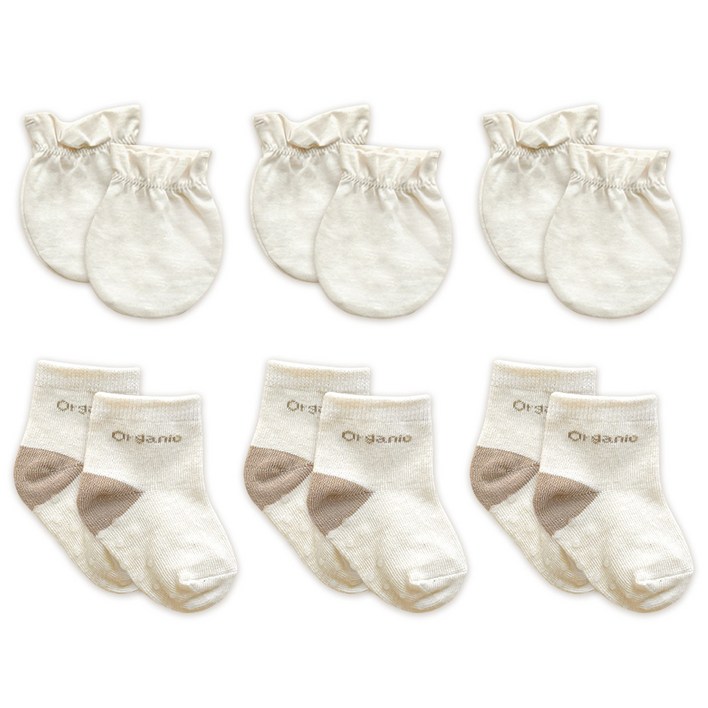 ikii 유아용 오가닉 양말 3켤레  무지 손싸개 3p 세트