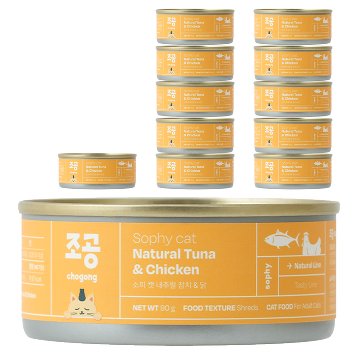 조공 어덜트 소피 캣 내추럴 습식캔, 닭+참치, 90g, 12개
