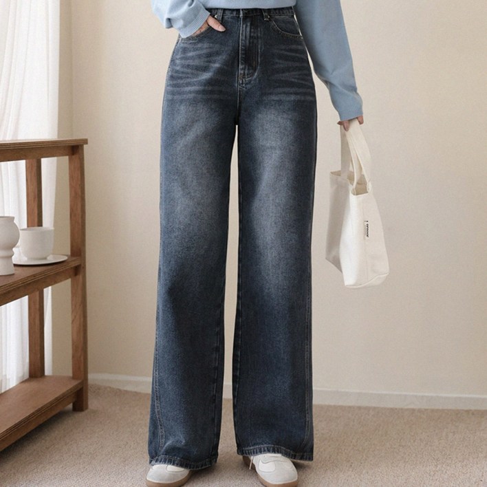 앤드스타일 여성용 숏롱 기장 딱맞진28탄 인사이드절개 데님 와이드 팬츠 264950