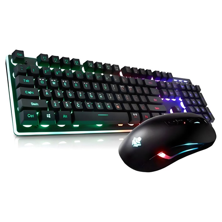 앱코 HACKER 레인보우 LED 게이밍 키보드  마우스 세트, 블랙, KM400, 일반형