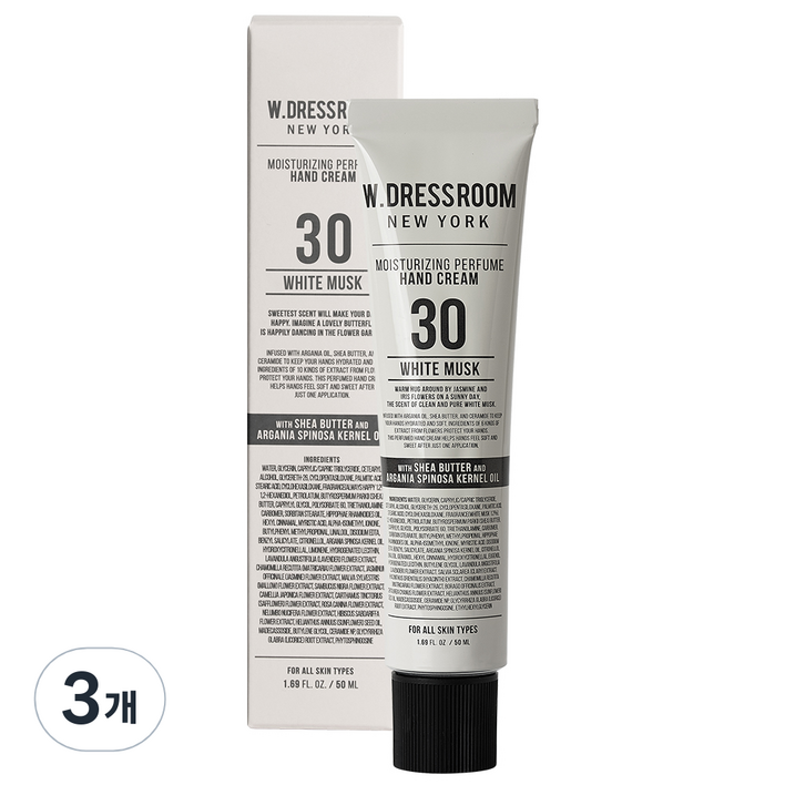 더블유드레스룸 퍼퓸 핸드크림 30 화이트머스크, 3개, 50ml 더블유드레스룸 퍼퓸 핸드크림 30 화이트머스크, 3개, 50ml