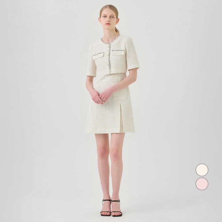 라인어디션 여성용 자바라 테이프 트위드 미니 원피스