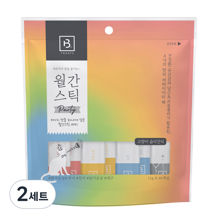 브리더랩 하루에 하나씩 월간스틱 파티 고양이 간식 11g 4종 x 10p 세트