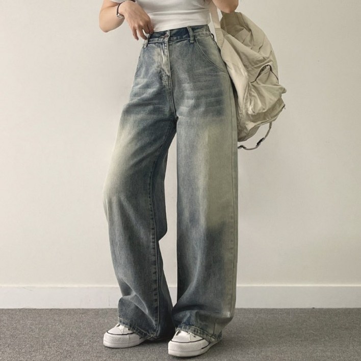 여성용 보이 와이드 데님 팬츠