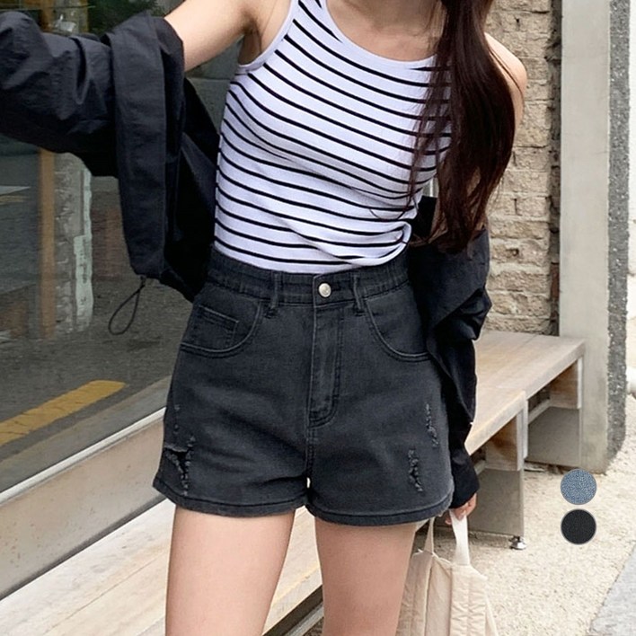 아피나르 여성용 데미지드 풀스트레치 데님 쇼츠