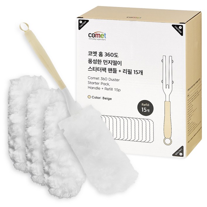 코멧 홈 360도 풍성한 핸들 먼지떨이 스타터팩  리필 15p 세트