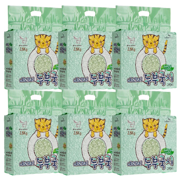네꼬모리 두부국시 고양이 모래 그린티, 6L, 2.8kg, 6개, 녹차
