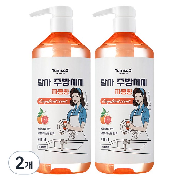 탐사 베이킹소다 함유 주방세제 자몽향, 750ml, 2개