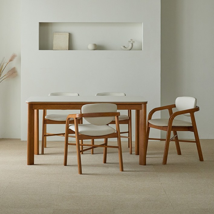 리샘 벨라 세라믹 원목식탁 + 벨체어 D의자 세트 4인용 방문설치, 월넛, 일반의자 4