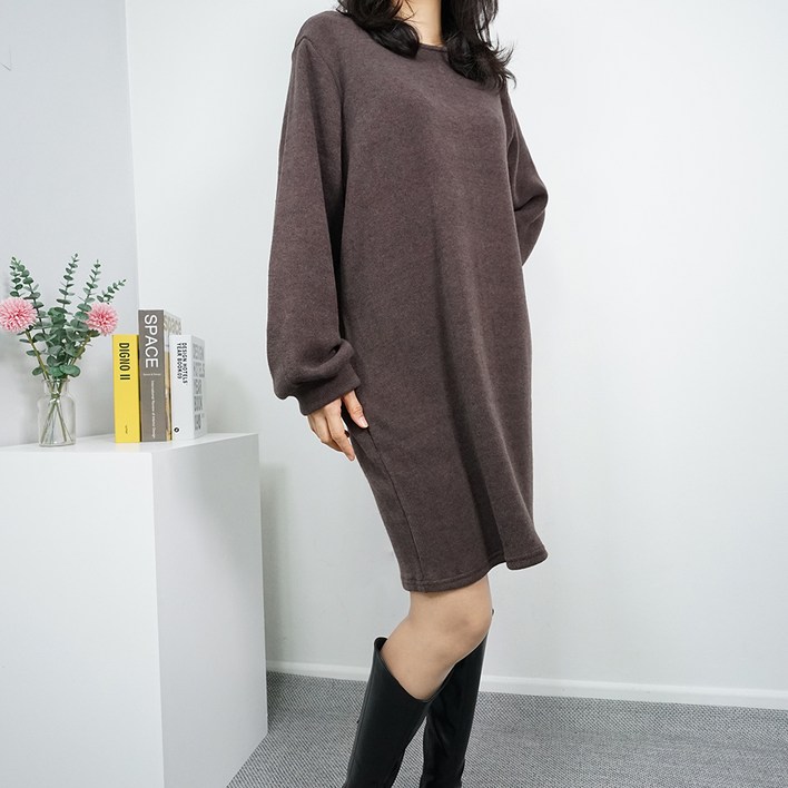 빅걸스토리 여성용 빅사이즈 썸제이 두툼 기모 루즈핏 박스 롱 원피스