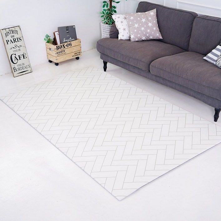 삼바텍 양면 PVC 유아놀이방매트, 헤링본화이트