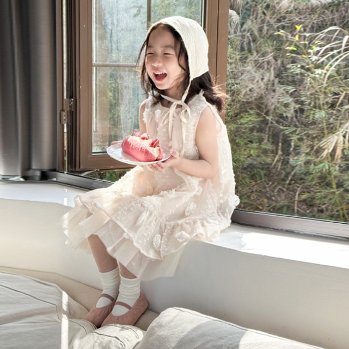 미소파파 여아용 에드가 민소매 입체 꽃 원피스