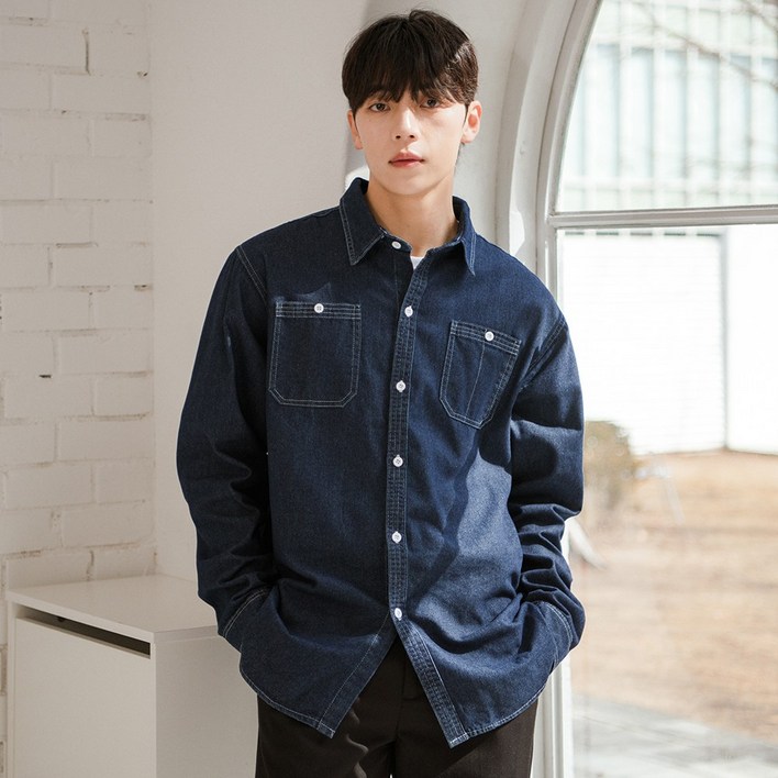 스몰더 남자 데일리 투포켓 데님 청남방 1750