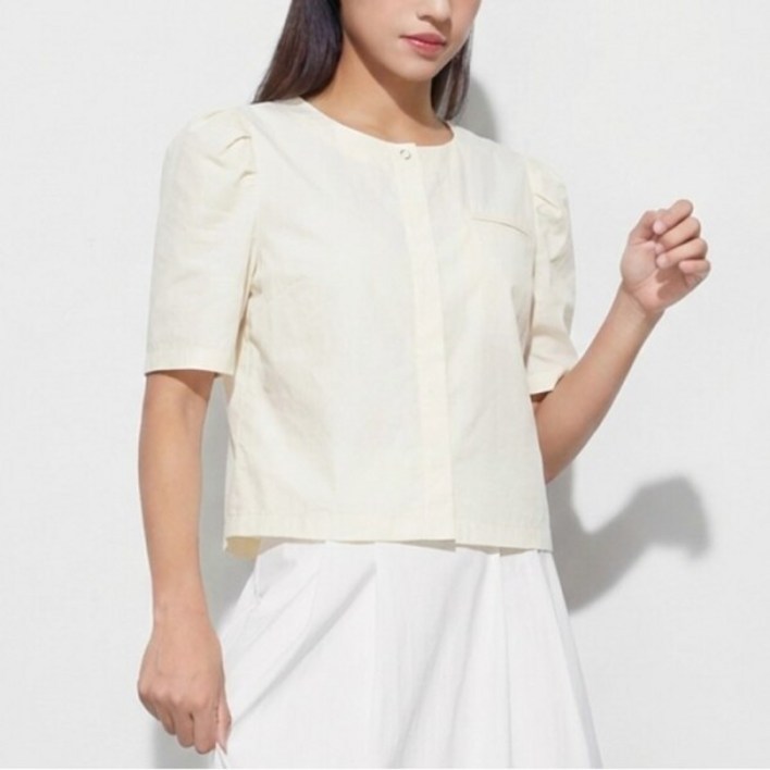 [미쏘(비노출)] [미쏘] 라운드넥 볼륨소매 블라우스 (MIWBWD802B-T)