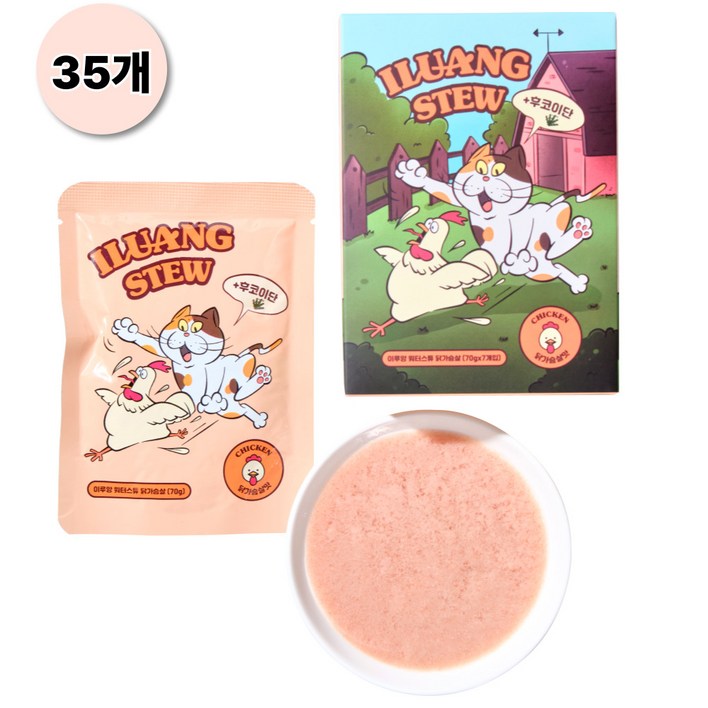 이루앙 고양이 면역 습식사료 녹진한 건더기 없는 습식 파우치 고양이간식, 5박스, 490g, 닭