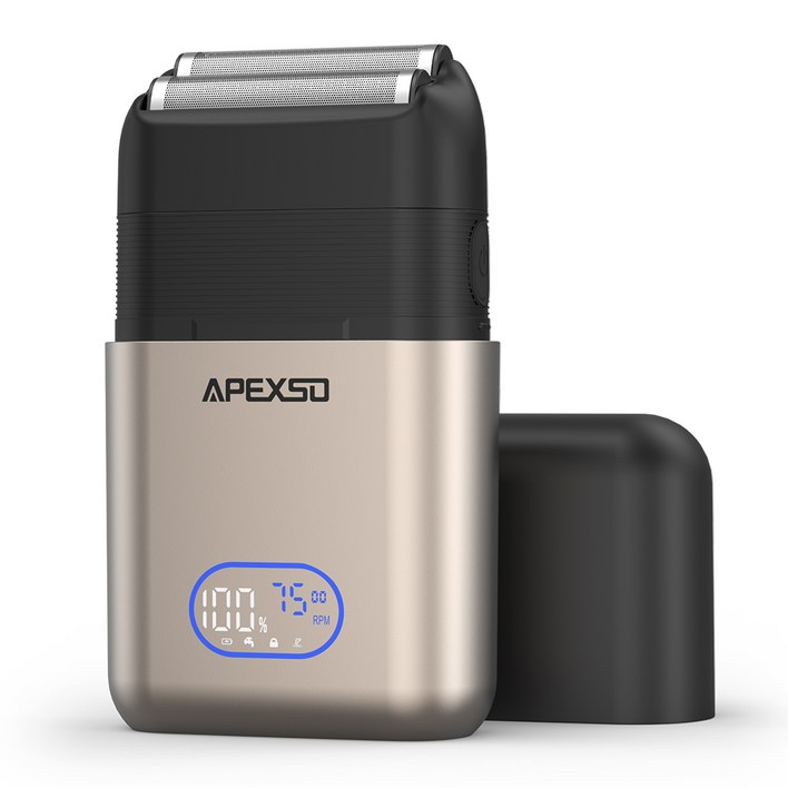APEXSO 남자 전기면도기 휴대용 면도기 고출력 왕복면도기 건습식 IPX6방수 LED 디스플레이 C타입충전, 블랙 골드, BG7100