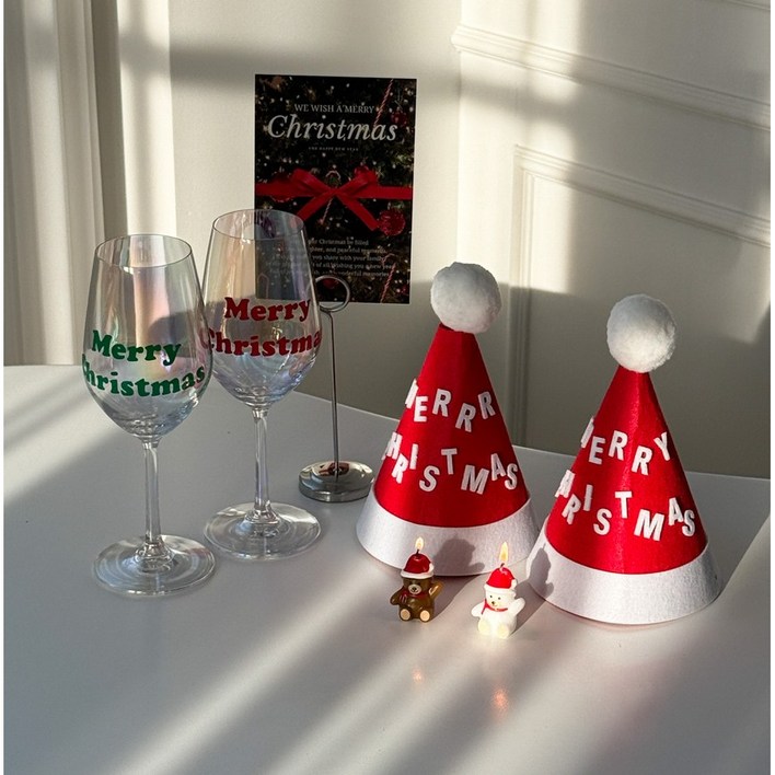 하피블리 커플 크리스마스 파티 용품 와인 이벤트 장식 세트, 1개, 크리스마스와인잔커플세트