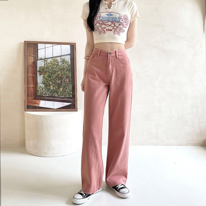 쏘옷 여성용 피치 코튼 롱 일자 데님 팬츠 쏘옷 여성용 피치 코튼 롱 일자 데님 팬츠