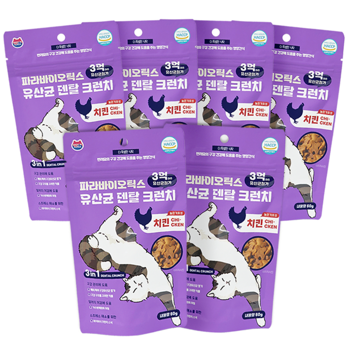푸디 더특별한식탁 고양이 간식 포스트바이오틱스 유산균 덴탈 크런치, 치킨, 60g, 6개