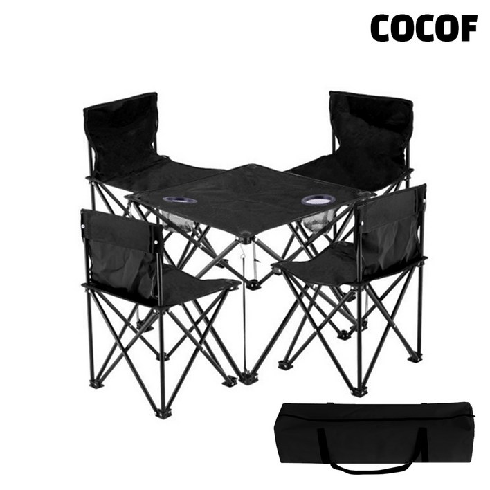 코코프 캠핑 테이블 의자 4인 세트 초경량 접이식 피크닉세트 가방포함, 블랙