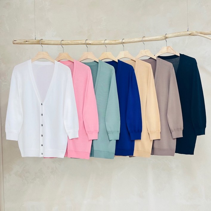 니트코어 여성 봄 여름 가을 간절기 부드러운 고퀄원단 브이넥 칠부 니트 가디건 하객룩 미시룩 오피스룩 하객룩