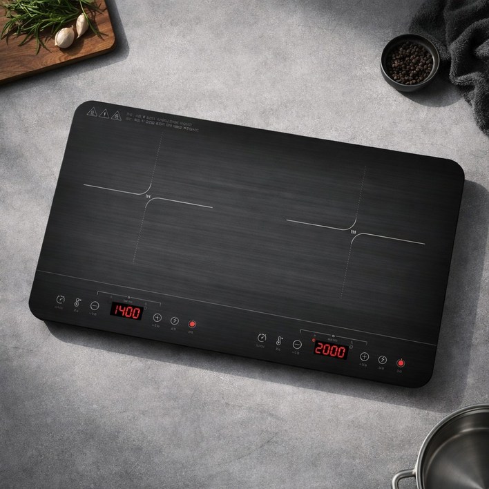 독일브랜드 대형 2구 와이드 인덕션 전기레인지 2000W 더블화구 안전 타이머 터치식 가정용 휴대용 식탁 위 샤브샤브 전골 자취 필수템 라면 끓이기 고기 불판 인테리어, 일반형, 대형 와이드 2구 인덕션