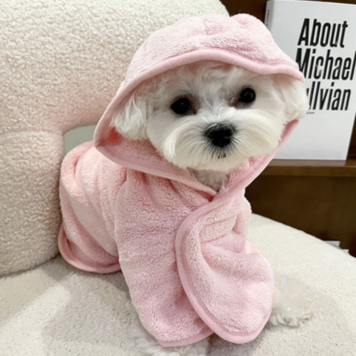 슈프렌 펫 빠른 흡수 속건 후드 샤워 가운 타월 사계절용, 1개, 라이트핑크