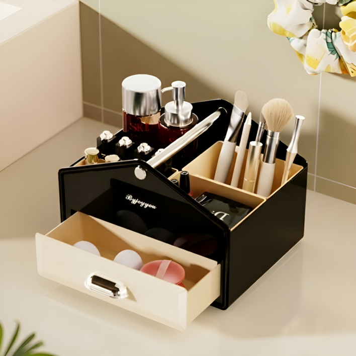 KSTORE 휴대용 바구니형 화장품정리함 화장품 수납정리함 수납함 서랍정리함 메이크업 미니 서랍장 정리대 박스 영양제 보관함, 1개, 블랙