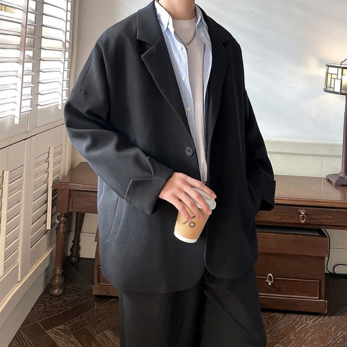 모몰라티 남자 투버튼 자켓 루즈핏 사계절 캐주얼 정장