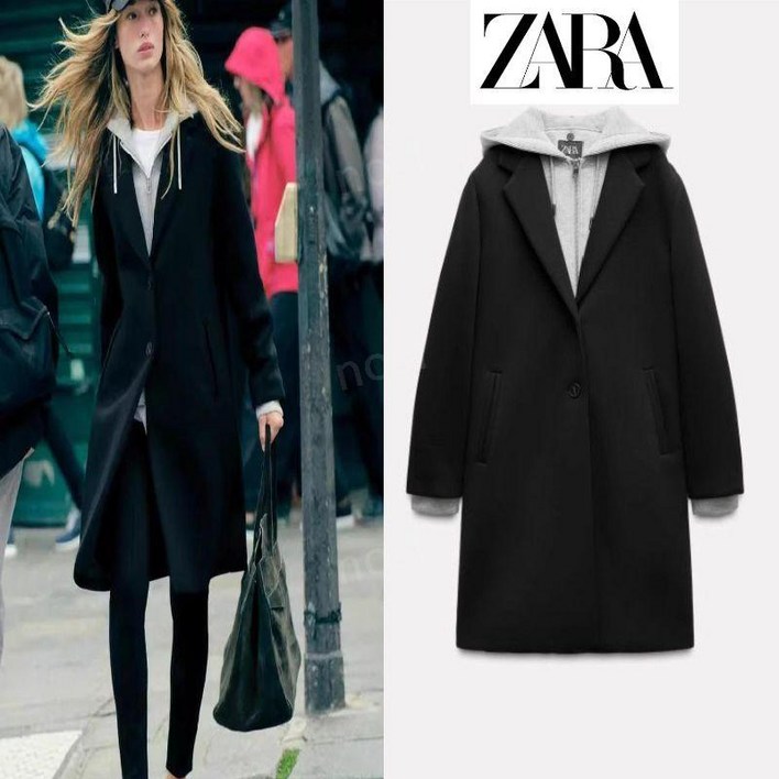 자라 여성  블랙 탈부착  후드 패치워크  코트 자켓 ZARA