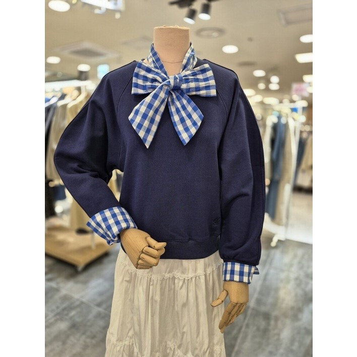 플라스틱아일랜드 여성 데일리 기본 직장인 체크배색맨투맨티셔츠PR2CL361 EICDH5589465