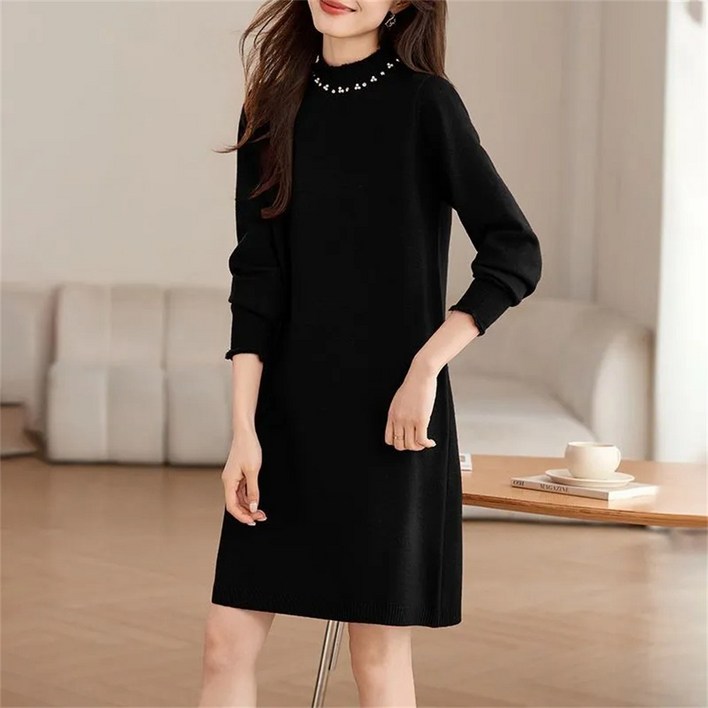 TKX 니트 원피스 여성 릴렉스핏 라운드넥 하객룩 데일리룩 빅사이즈 H라인 K87